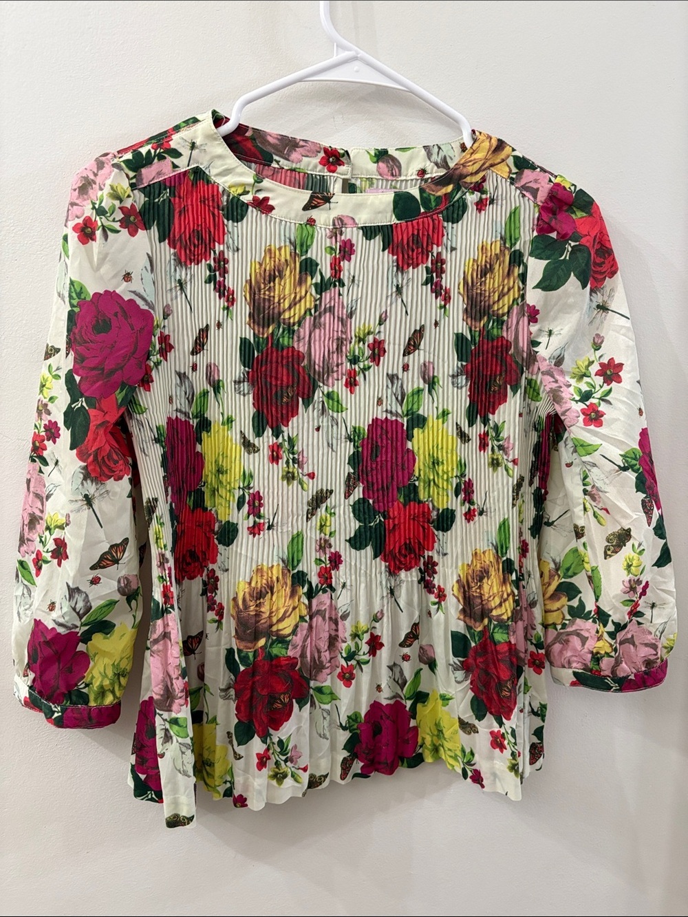 Baker by Ted Baker Cream Floral Pleated Blouse with floral design - XL